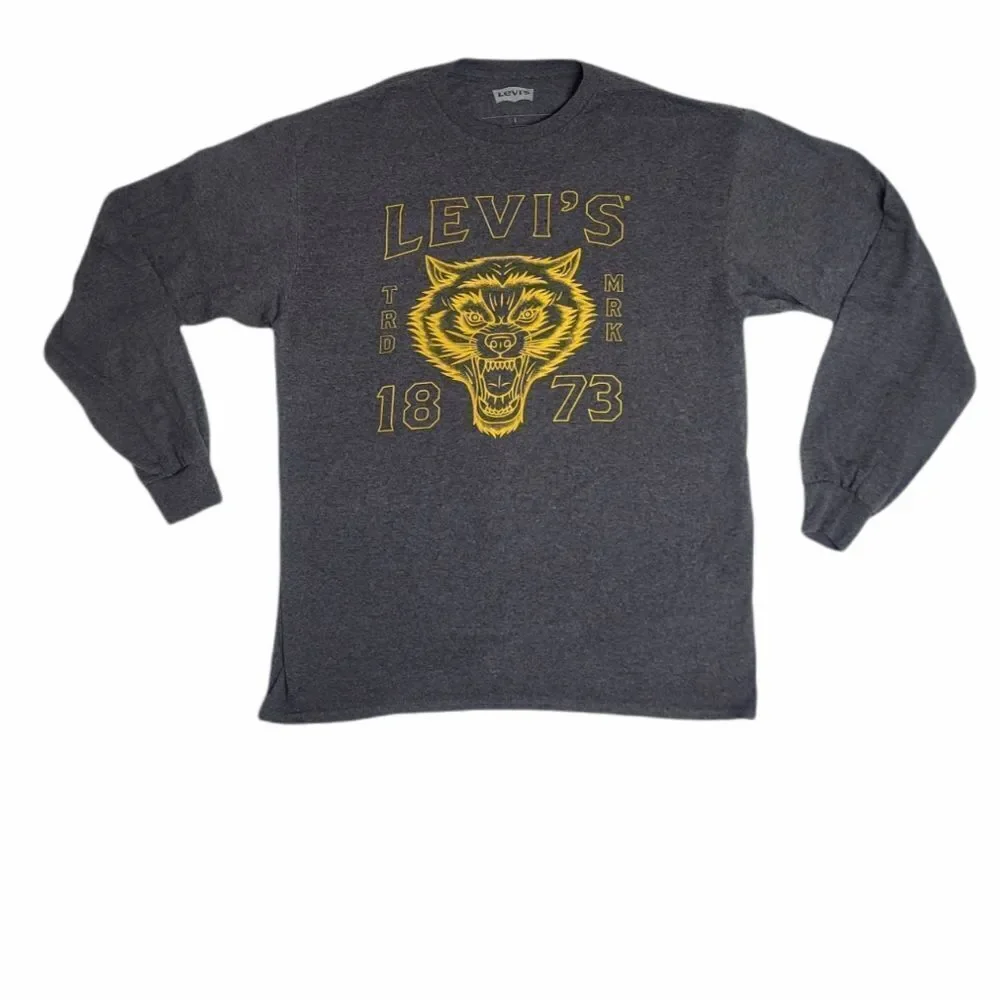 LEVI'S 1873 gray wolverine graphic long‎ sleeve crew neck tee shirt unisex L